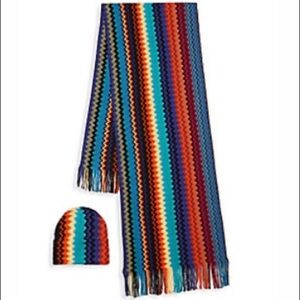 NWT Missoni $320 Colorful Chevron Design Scarf & Hat Set Made in Italy